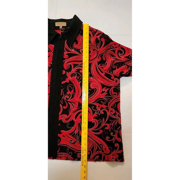 Notations Shirt Jacket Red Black Zippered 3XL Holiday Party Formal Chic Vintage - Picture 6 of 7